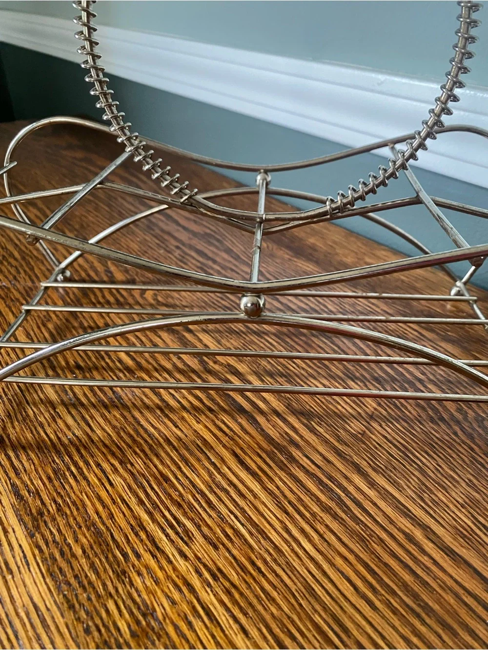 Vintage MCM Mid Century Round Handle Caddy Silver Metal